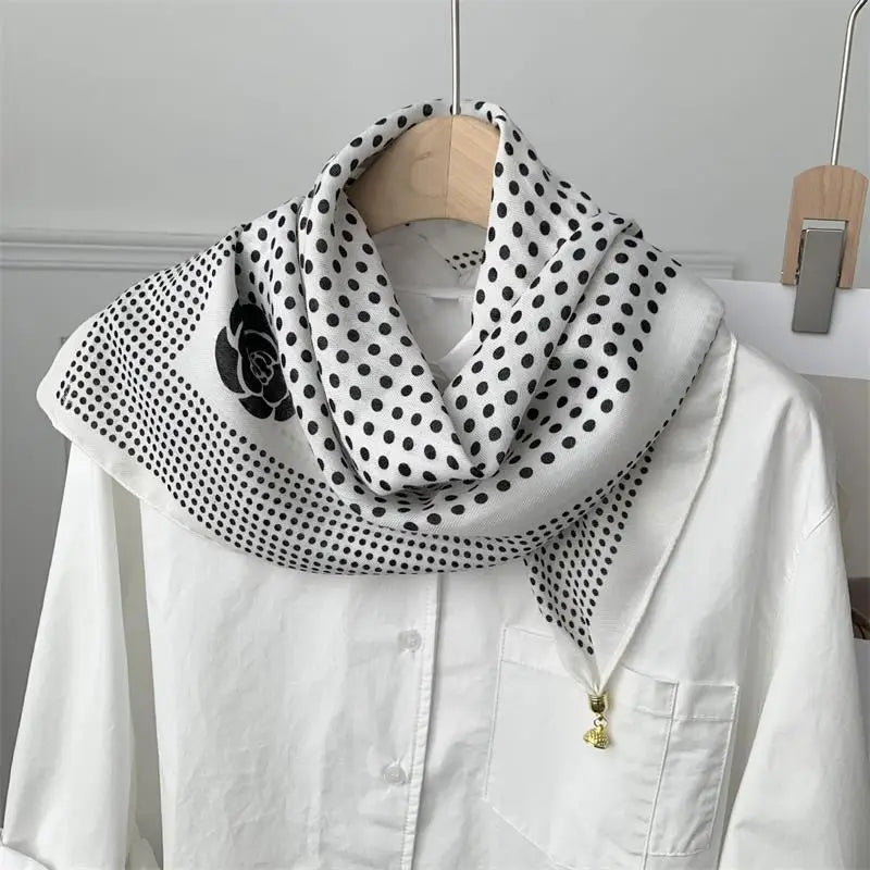 70x70 Retro Print Square Silk Scarf with Magnetic Buckle