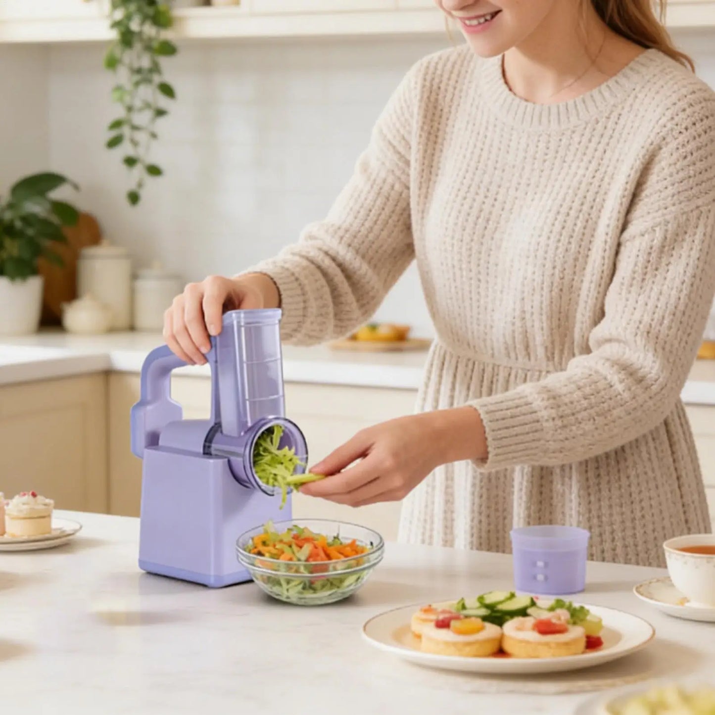 Electric Rechargeable Vegetable Slicer & Food Chopper – 3 Blades Electric Food Slicer Peaceful Pleasures Health and Wellness