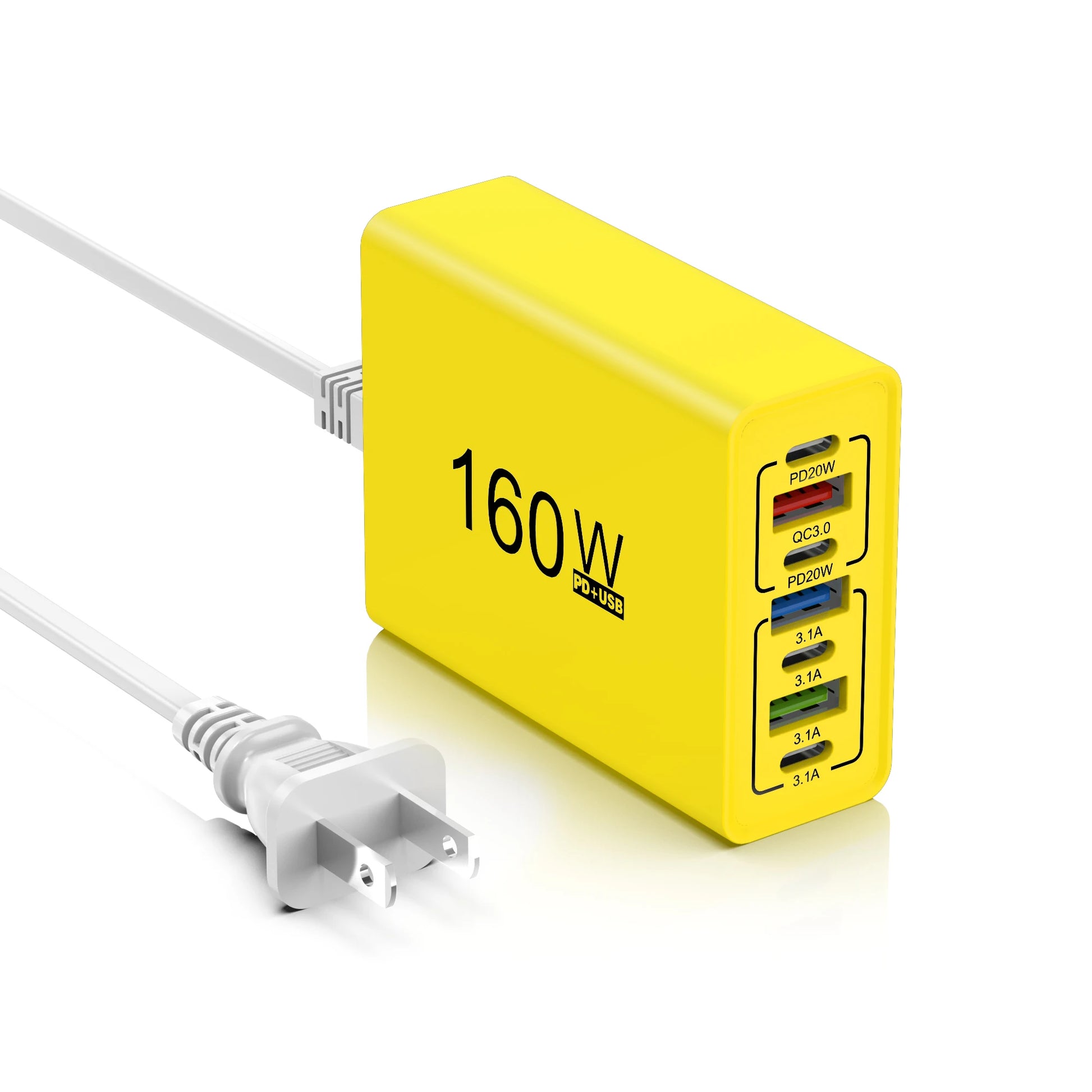 160W 7-Port USB Wall Charger PD QC3.0 Fast Charging EU US Peaceful Pleasures Health and Wellness US Yellow