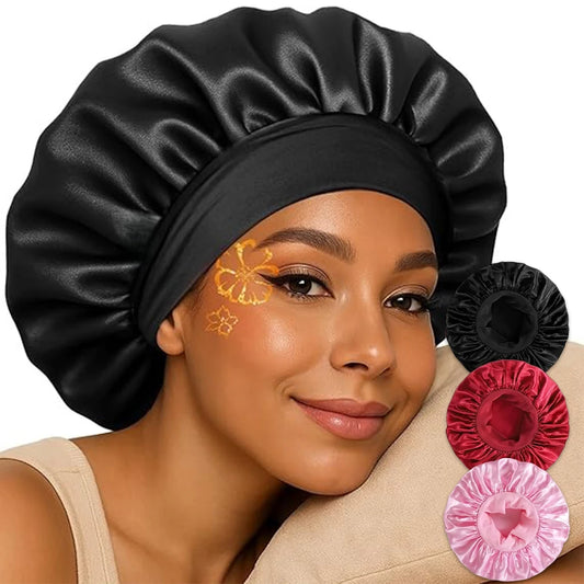 Double Layer Satin Sleep Bonnet for Curly Natural Hair Women Satin Sleep Bonnet Peaceful Pleasures Health and Wellness