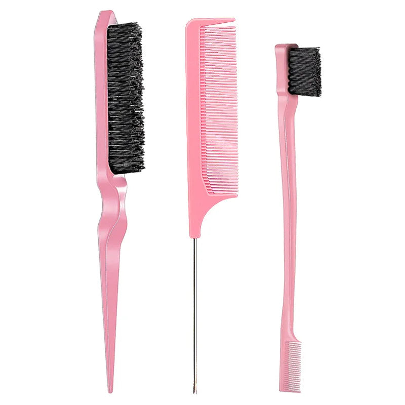 3-Piece Hair Comb Set – Rat Tail, Triple-Row & Eyebrow Brush