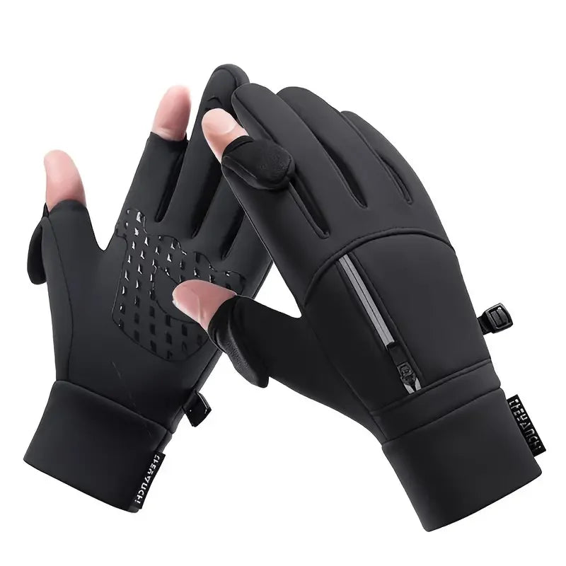 1 Pair Outdoor Sports Gloves, Waterproof Windproof Padded Warm Two-Finger Touch Screen Gloves For rRiding, Fishing, Running Peaceful Pleasures Health and Wellness
