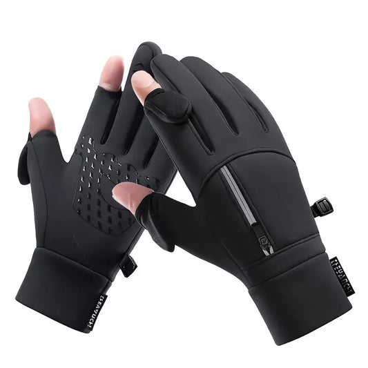 1 Pair Outdoor Sports Gloves, Waterproof Windproof Padded Warm Two-Finger Touch Screen Gloves For rRiding, Fishing, Running Peaceful Pleasures Health and Wellness