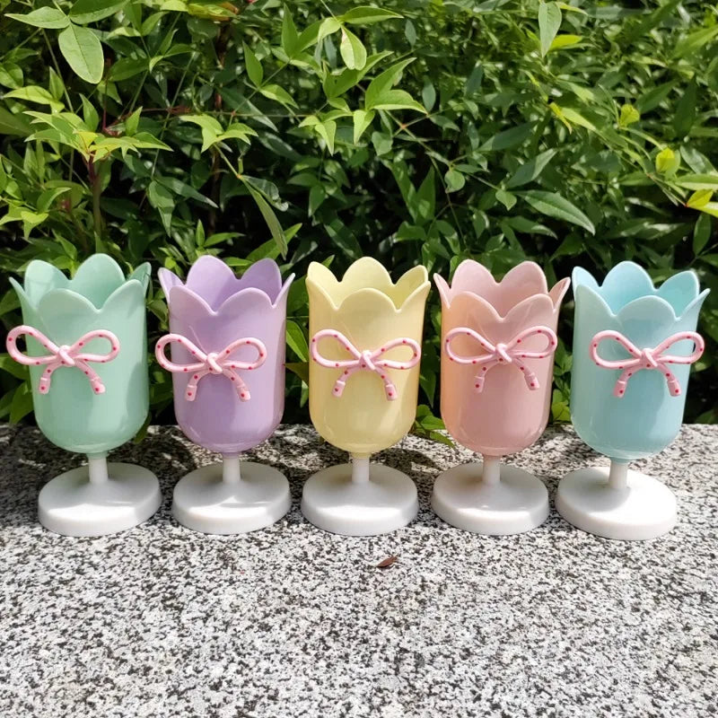 Plastic Flower Vase with Bowknot Aesthetic Decorative Vase Wedding Flower Arrangement DIY Flowerpot Home Office Decor Pen Holder Peaceful Pleasures Health and Wellness