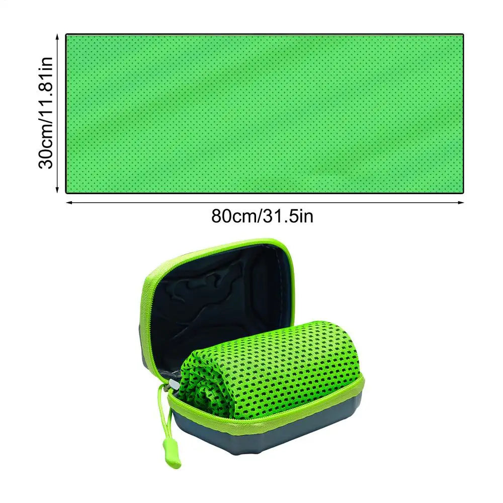 Cooling Towels for Sports 12x31 Inch with Storage Box Hot Weather Summer Cool Neck Towel for Men Women Runners Gym Workout Home Peaceful Pleasures Health and Wellness Green CN