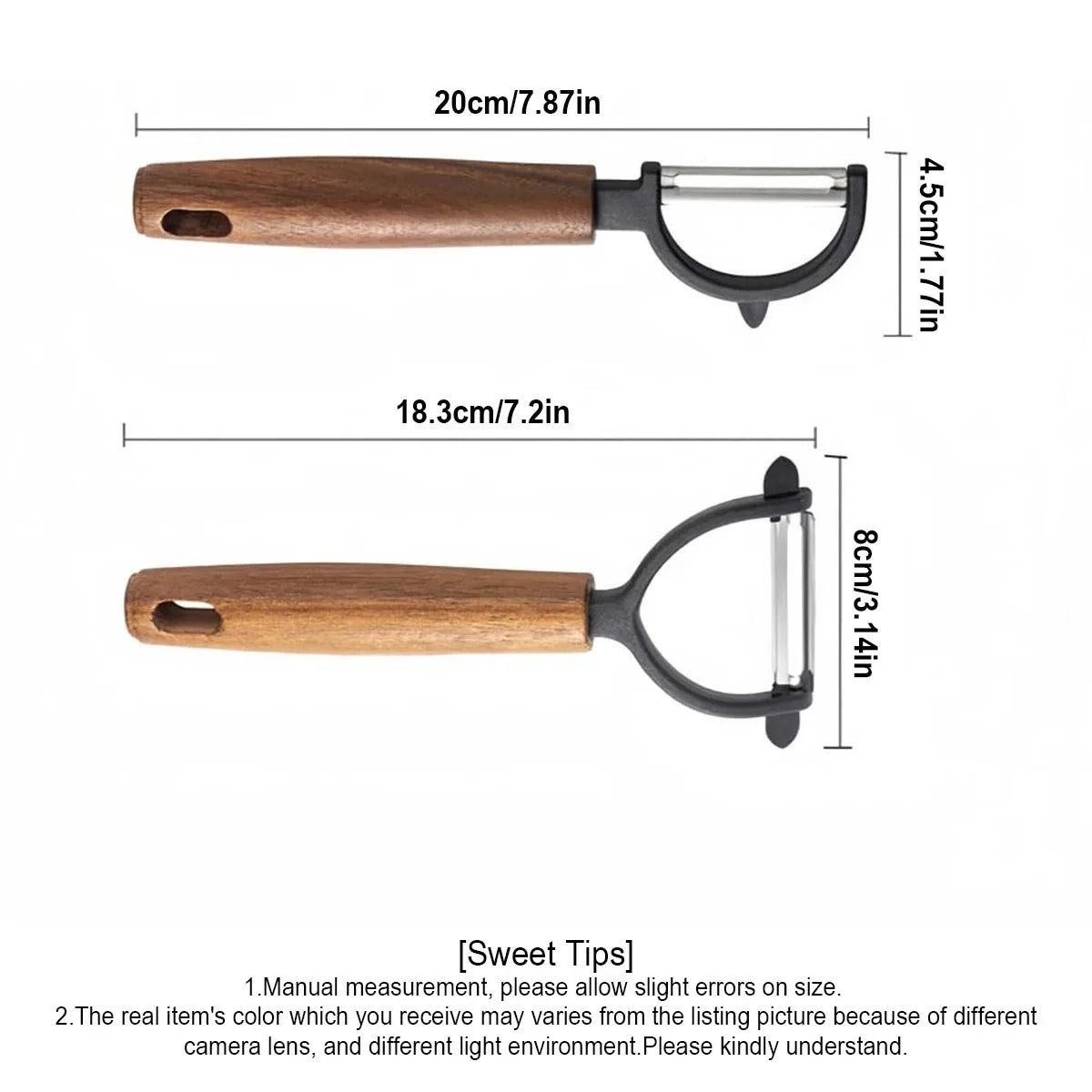 1/2 Pcs Premium Y/P Type Stainless Steel Multifunctional Peeler, Acacia Wood Handle Ultra Sharp Blade Vegetable Potato Apple Peaceful Pleasures Health and Wellness