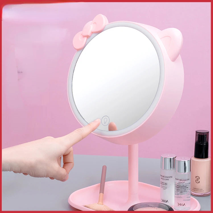 Pink Cat Makeup Mirror with Led Mirrors Standing Mirror Touch Screen Vanity Mirror Adjustable Light Desk Cosmetic Mirrors Peaceful Pleasures Health and Wellness