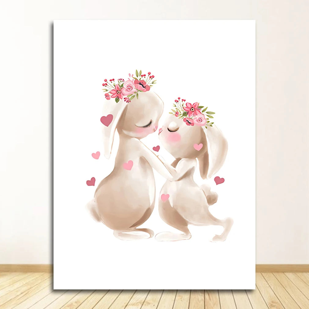 Pink Bunny Nursery Canvas Wall Art | Girls Baby Room Decor