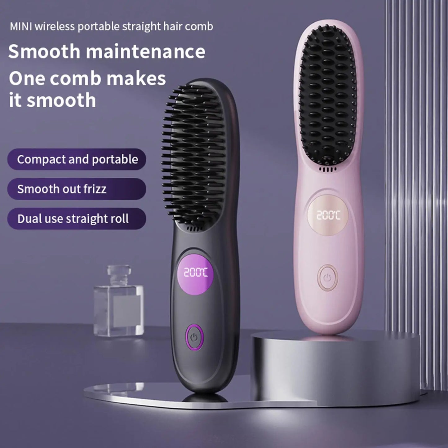 Cordless USB Rechargeable Ceramic Hair Straightener Comb