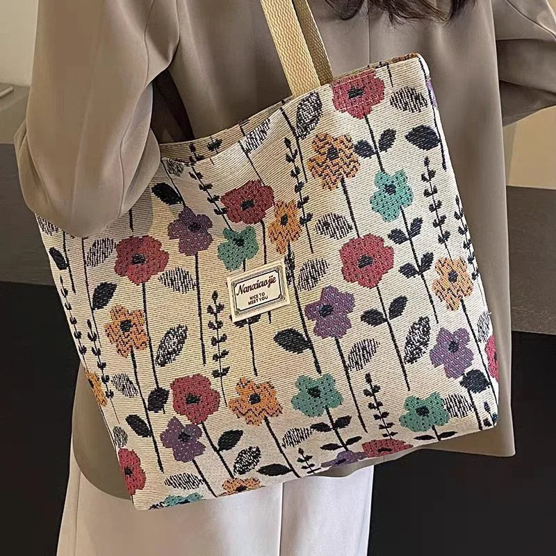 Large Capacity Niche Shoulder Bag Women New Canvas Tote Bag Class Handbag Commuter Tote Bag Fashion Versatile Casual Daily Bags Peaceful Pleasures Health and Wellness