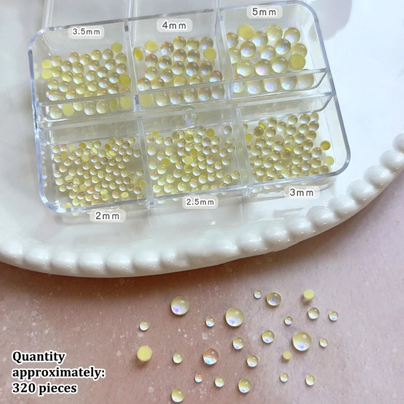 Colorful Mermaid Bubble Bead Half Round Flat Bottom Shiny Aurora Size Mixed Candy Color Nail Art Accessories Decoration Manicure Peaceful Pleasures Health and Wellness Yellow