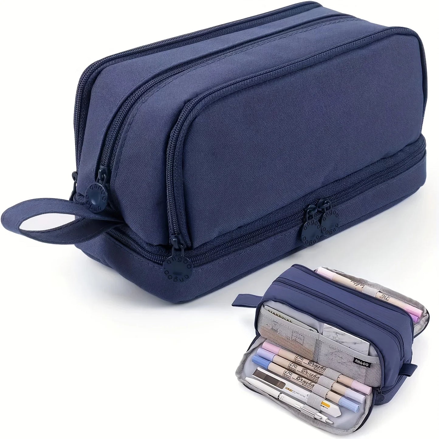 Large capacity stationery case, durable oxford cloth pencil case, portable organizer for school, office and university supplies Peaceful Pleasures Health and Wellness NavyBlue