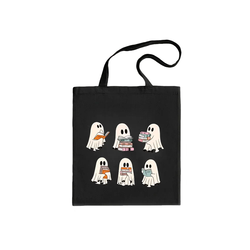Bookish Ghost Tote Bag Literary Halloween Tote Spooky Bookworm Book Lover Reader Gift Back To School Birthday Party Decoration Peaceful Pleasures Health and Wellness Tote Bag 1PCS 34X42CM