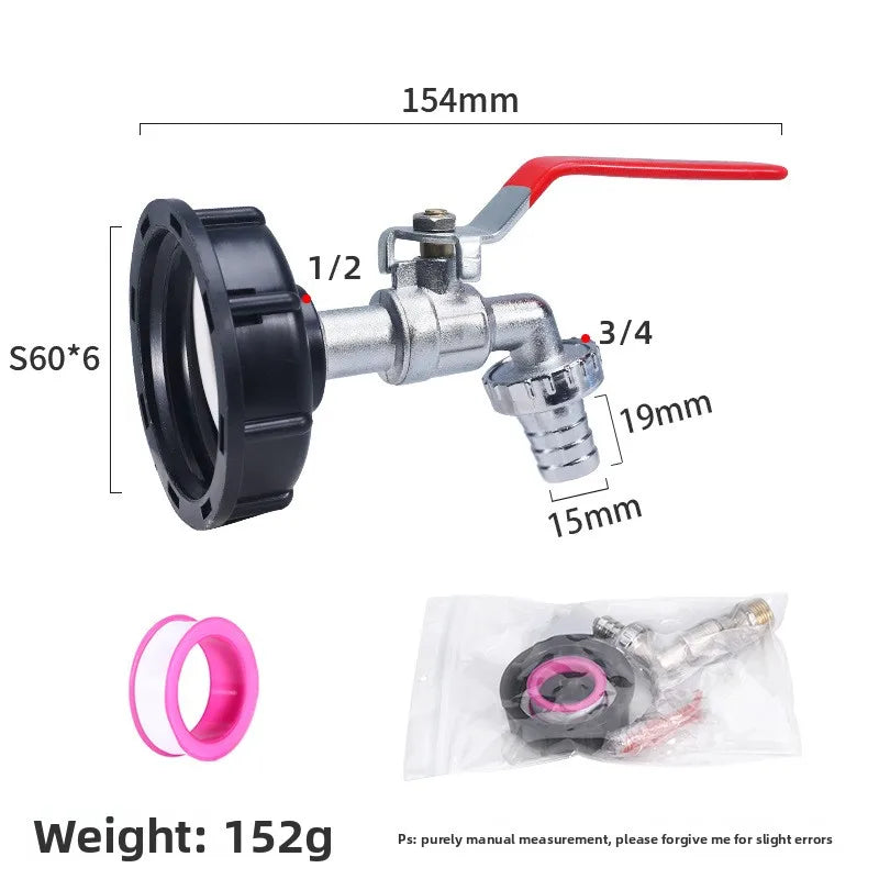 IBC Tank Tap Adapter S60x6 to 1/2" & 3/4" Thread Valve Fitting
