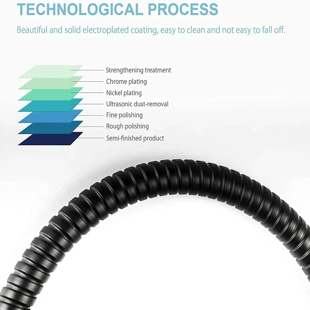 1.5/2M Black SUS 304 Flexible Shower Hose Long Bathroom Shower Water Hose Extension Plumbing Pipe Pulling Tube Bath Accessories Peaceful Pleasures Health and Wellness