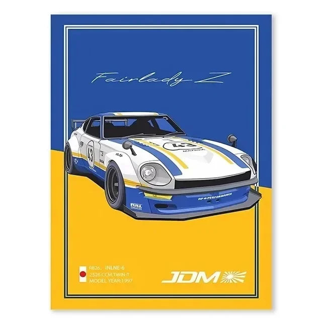 JDM GTR Sports Car Canvas Wall Art Poster | Boys Room Decor