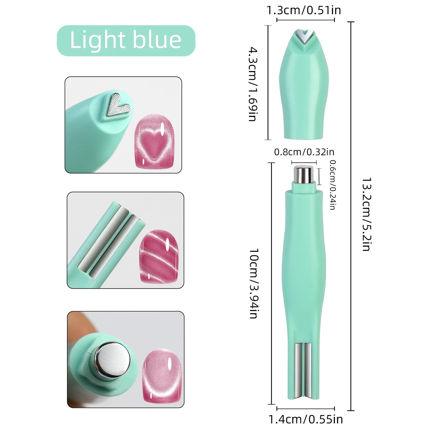 3-In-1 Cat Eye Nail Art Magnet Pen – Heart, Moon & Snake Designs Peaceful Pleasures Health and Wellness green
