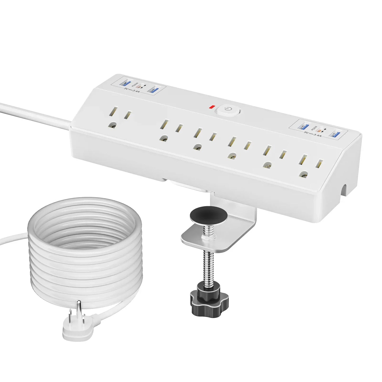 PASSUS Clamp Power Strip PD20W Fast Charging & 3m Extension Peaceful Pleasures Health and Wellness WHITE 6 110-250V|United States