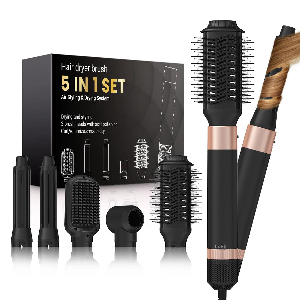 Hair dryer brush detachable 5-in-1 styling and drying system, fast drying, curl smoothing and styling, automatic curling iron Peaceful Pleasures Health and Wellness 5-in-1 black US Plug