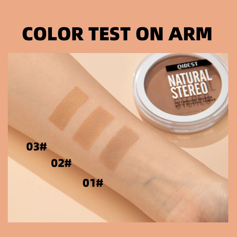 QIBEST 3D Bronzer Matte Wheat Contour Powder Palette Face Makeup Natural Highlights Contouring Waterproof Lasting Bronzer Powder Peaceful Pleasures Health and Wellness