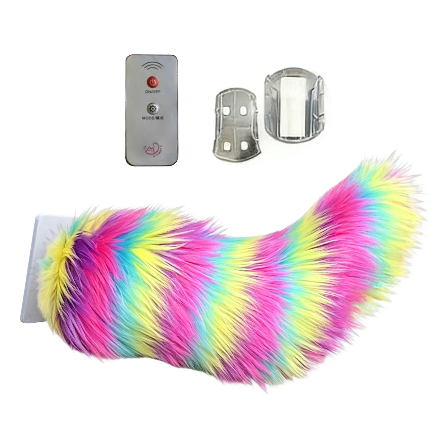 Electric Fluffy Tail For Car Decoration Sound/Remote Control Dynamic Plush Animal Tail With Buckle USB Rechargeable Accessory Peaceful Pleasures Health and Wellness Colorful A