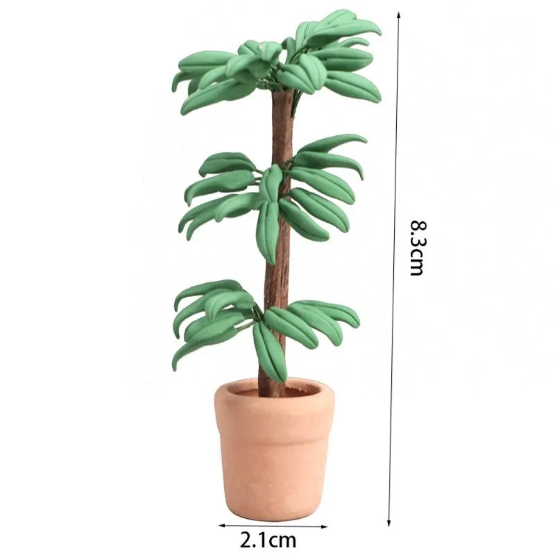 1:12 Dollhouse Miniature Potted Plant | Green Leaf Garden Decor
