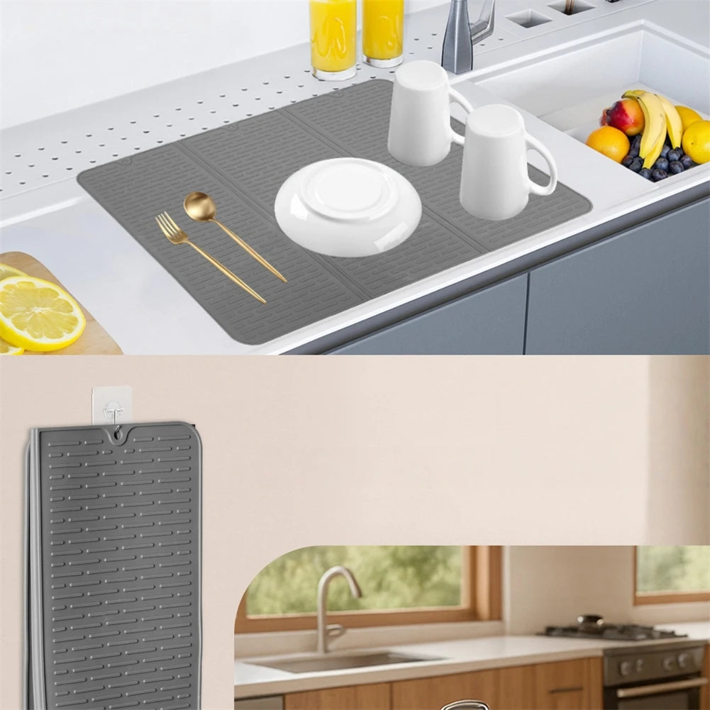 Silicone Dish Drying Mat Foldable Drain Pad Non-slip Kitchen