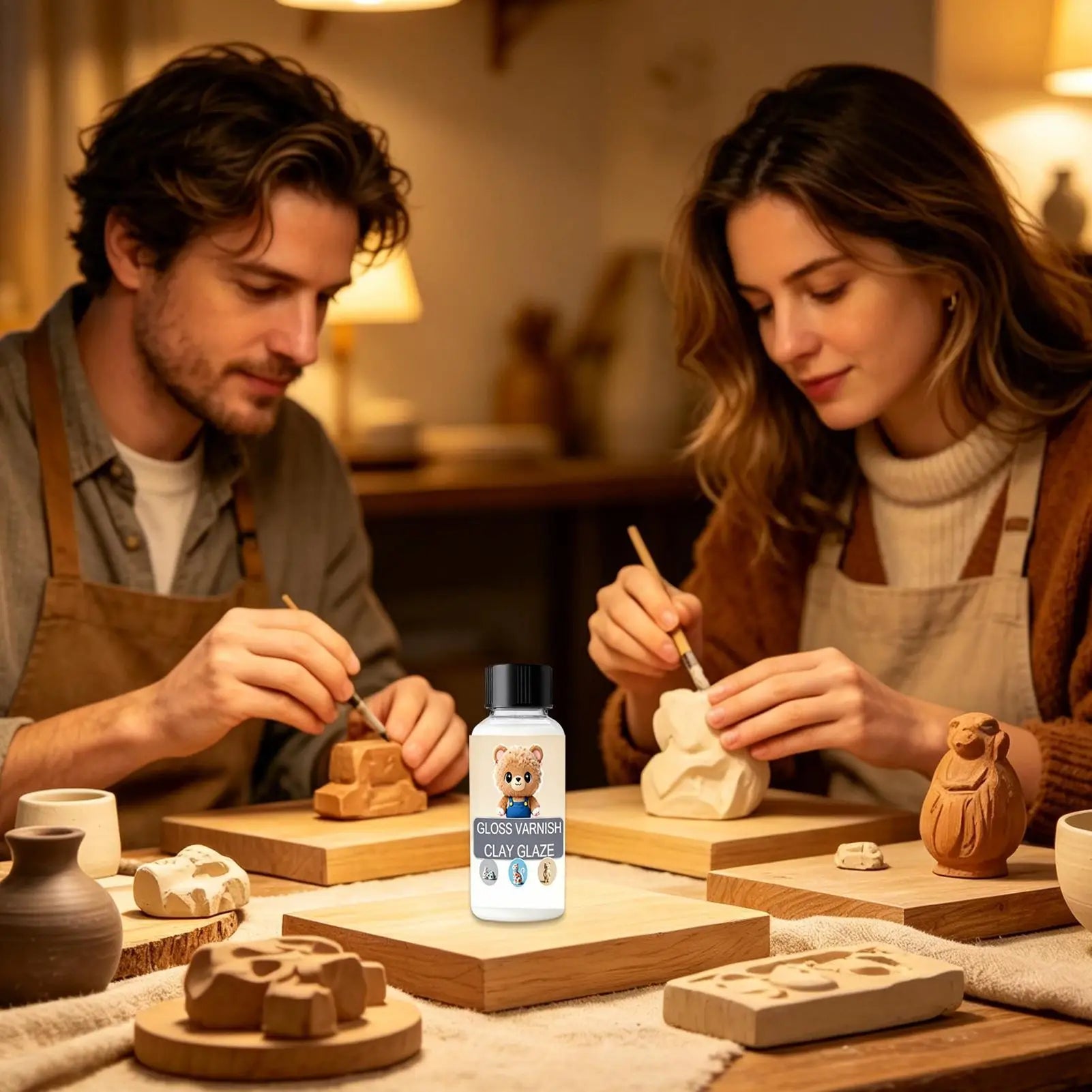 Air Dry Clay Glaze Clear Shine Varnish For Pottery Ceramic Wood Resin, Brush-On Finish Multi-Surface SealantCrafts Sculpting DIY Peaceful Pleasures Health and Wellness
