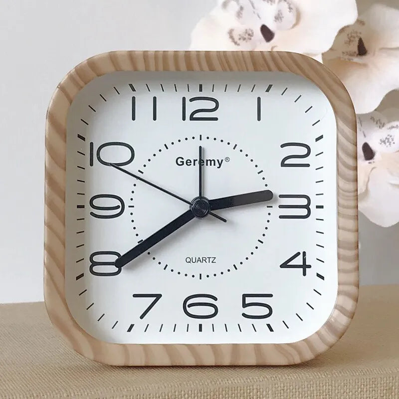 Simple retro imitation wood grain alarm clock - home desktop square clock ornament - student large digit bedside clock Peaceful Pleasures Health and Wellness D
