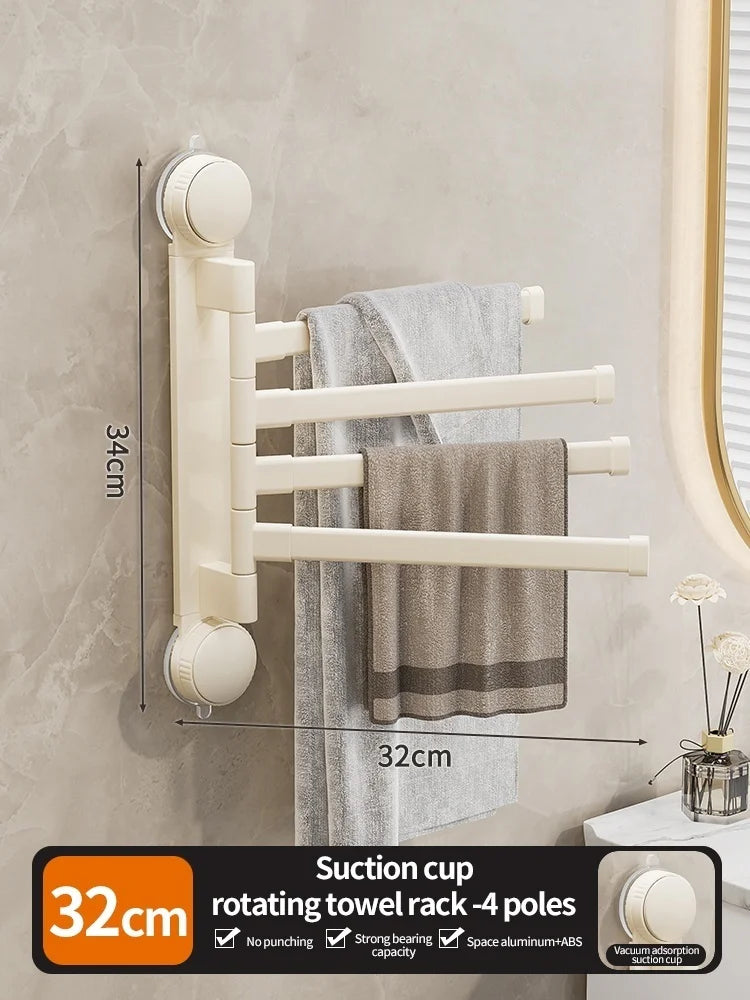 No-Drill Suction Cup Rotating Double Bar Folding Towel Rack