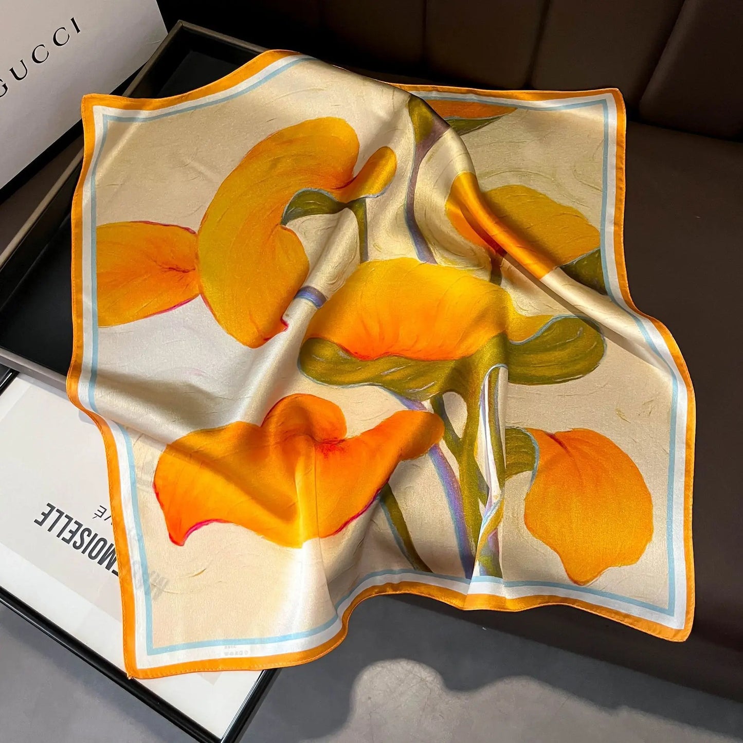 100% Mulberry Silk Lotus Floral Scarf – Women's Versatile Accessory