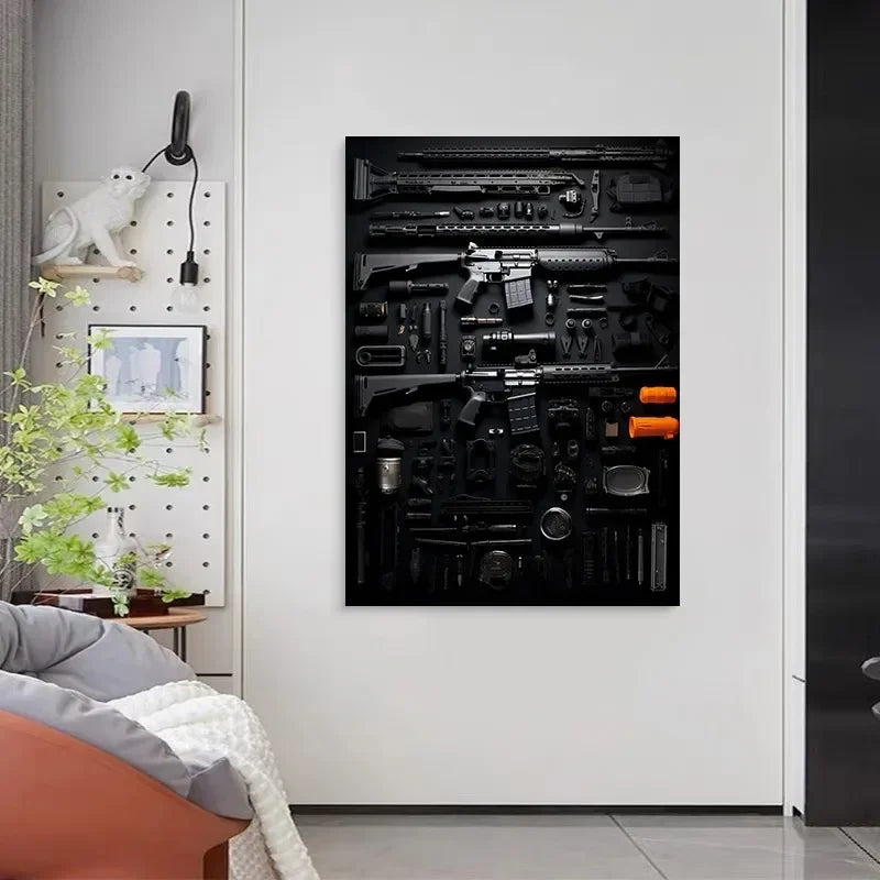 M4A1 Rifle Canvas Wall Art | Modern Weapon Poster Room Decor