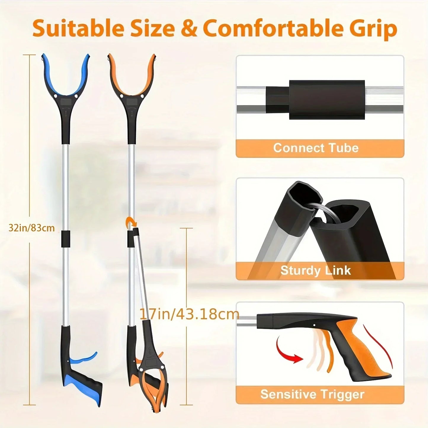 32-Inch Grabber Tool with 360° Rotating Clip | Reaching Gripper