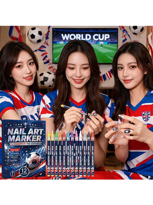 12-Color Soccer Fan Nail Art Marker Pens | Quick Dry DIY Set Nail Art Marker Set Oasis Select