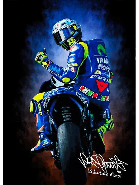 Valentino Rossi Watercolor Motorcycle Racer HD Canvas Print, Motorbike Racing Wall Art Poster for Home Decor Peaceful Pleasures Health and Wellness 2 50x70cm Unframed