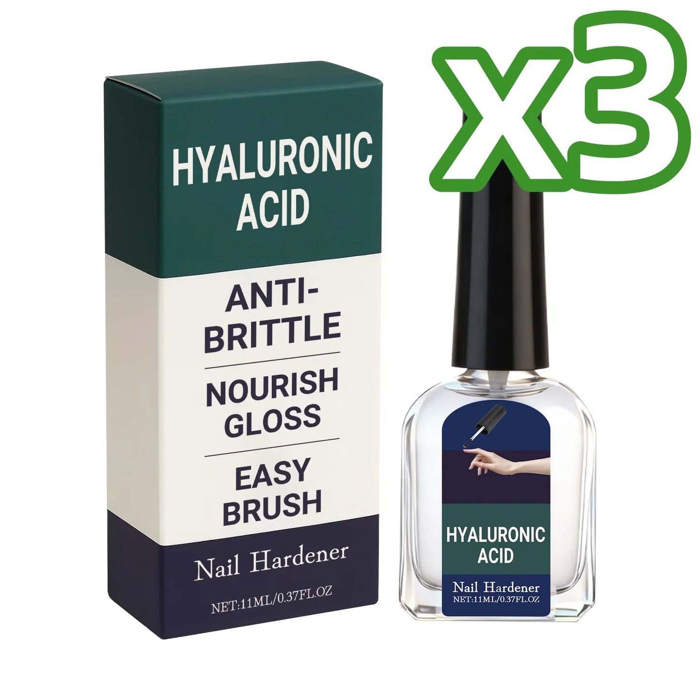 Hyaluronic Acid Nail Strengthening Drops Nourish Brittle Hands Feet Nails Repair Breakage Boost Nails Gloss Growth Nail Hardener Peaceful Pleasures Health and Wellness 11ml Boxed x3PCS