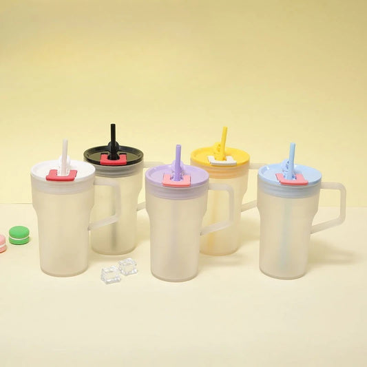 680ML Creative Double-drinking Straw Cup, Simple 22oz Single-layer Plastic Car Cup, Girls' Office Drinkware Daily Water Cup Peaceful Pleasures Health and Wellness