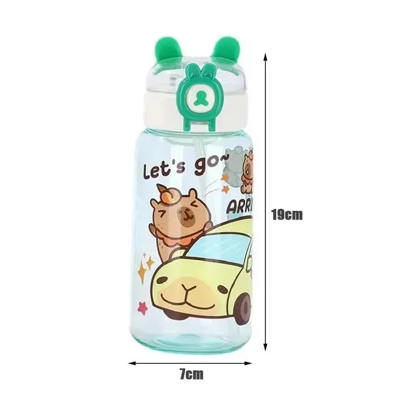Capybara Cartoon Water Bottle 500ml Kids Sports Straw Cup