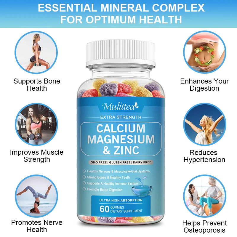 Calcium Magnesium Zinc + Vitamin D3 Gummies – Bones, Nerves & Immunity | 60 Count Peaceful Pleasures Health and Wellness