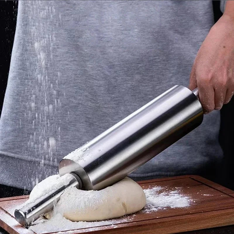 Stainless Steel Rolling Pin – Non-Stick, Heavy-Duty with Handle for Pizza, Bread, Dumplings & Pastry