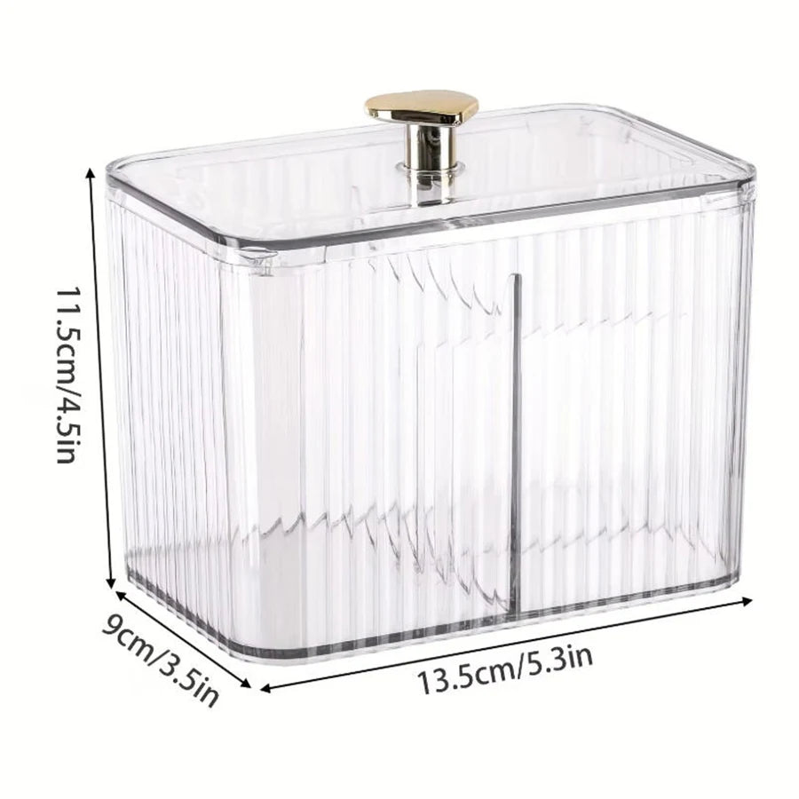 Q-Tips Holder & Bathroom Organizer – 3-Grid Apothecary Jar for Cotton Balls & Swabs