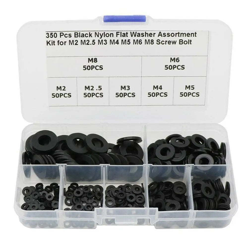 350pcs 7 Sizes Black Nylon Flat Washer Gasket Assortment Kit M2 M2.5 M3 M4 M5 M6 M8 O Ring Kit O Rings Silicone Rubber Gaskets Peaceful Pleasures Health and Wellness
