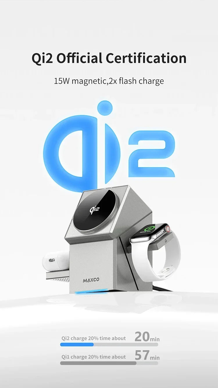 QI2 3 in 1 Wireless Charger Stand Magnetic Qi2 15W Fast Charging for iPhone 12 13 14 15 16 Apple Watch 9 8 7 6 5 Airpods 2 3 Pro Peaceful Pleasures Health and Wellness silver