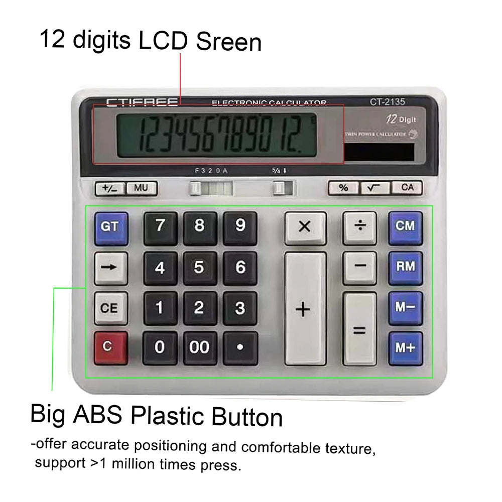 Aibecy 12-Digit Solar Battery Calculator | Big Button Office
