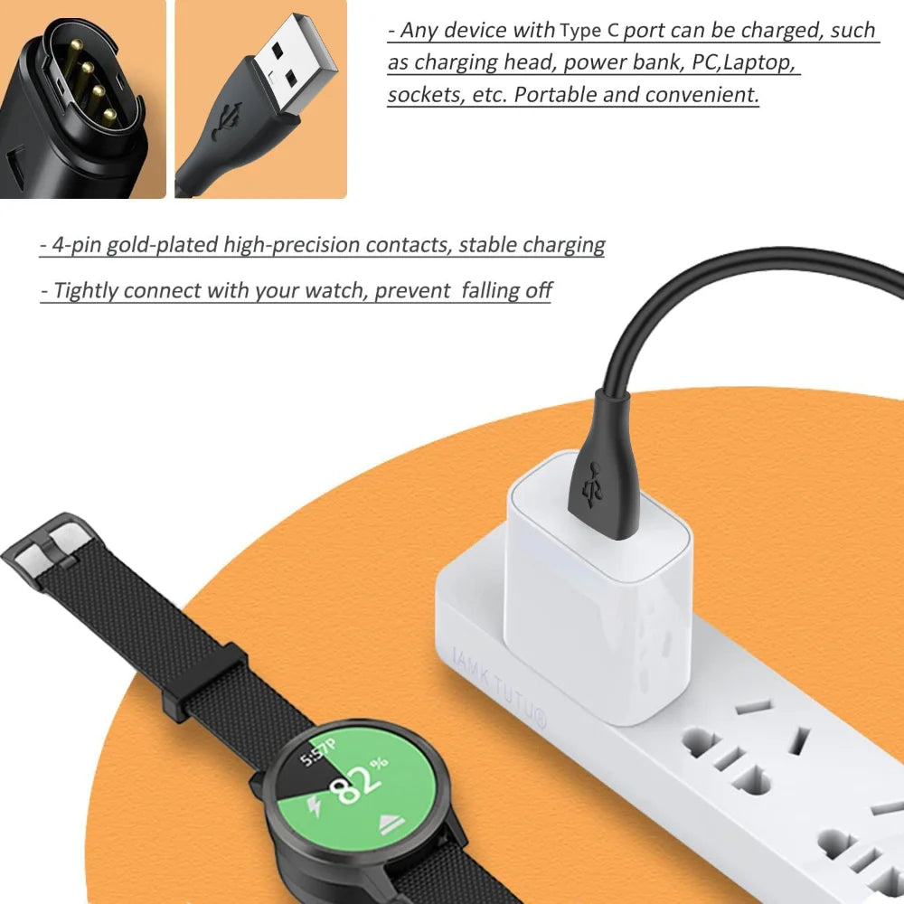 USB Charger for Garmin Vivosmart 5 & Vivomove 3/3S Peaceful Pleasures Health and Wellness