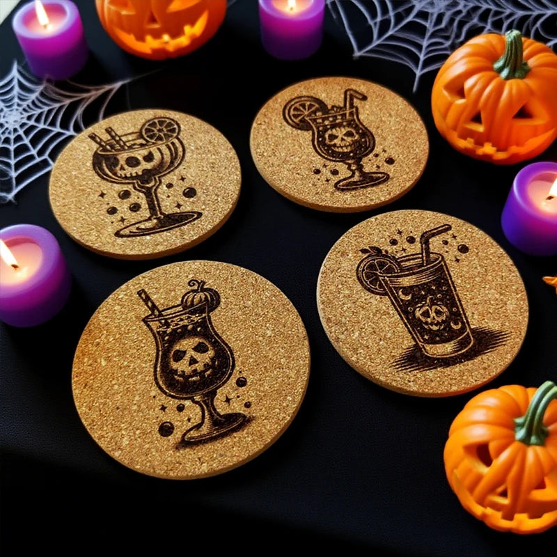 Halloween Cocktail Cork Coasters Set of 4 | Party Home Decor