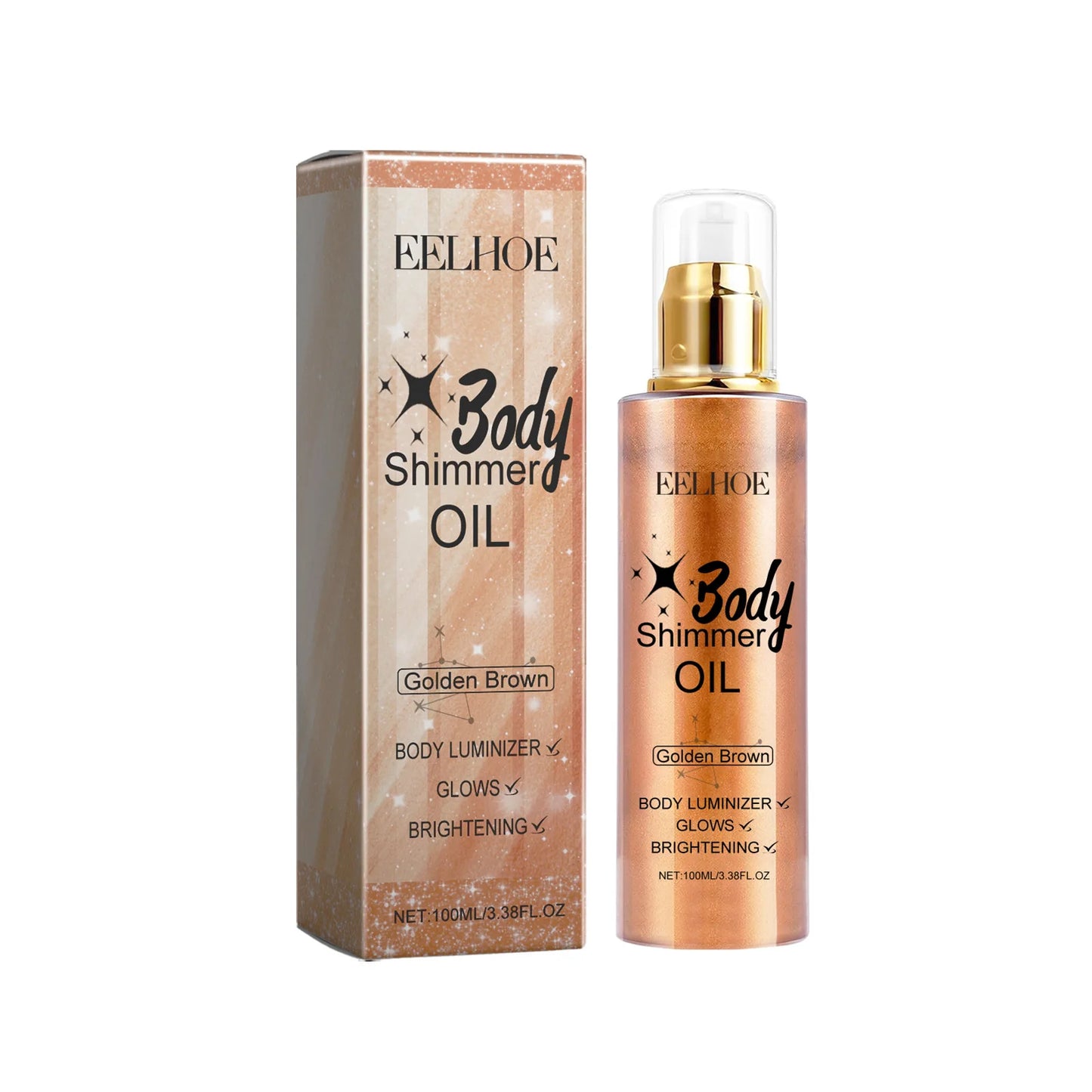 EELHOE 3D Body Oil with Shimmer and Brightening Effects Peaceful Pleasures Health and Wellness Golden Brown