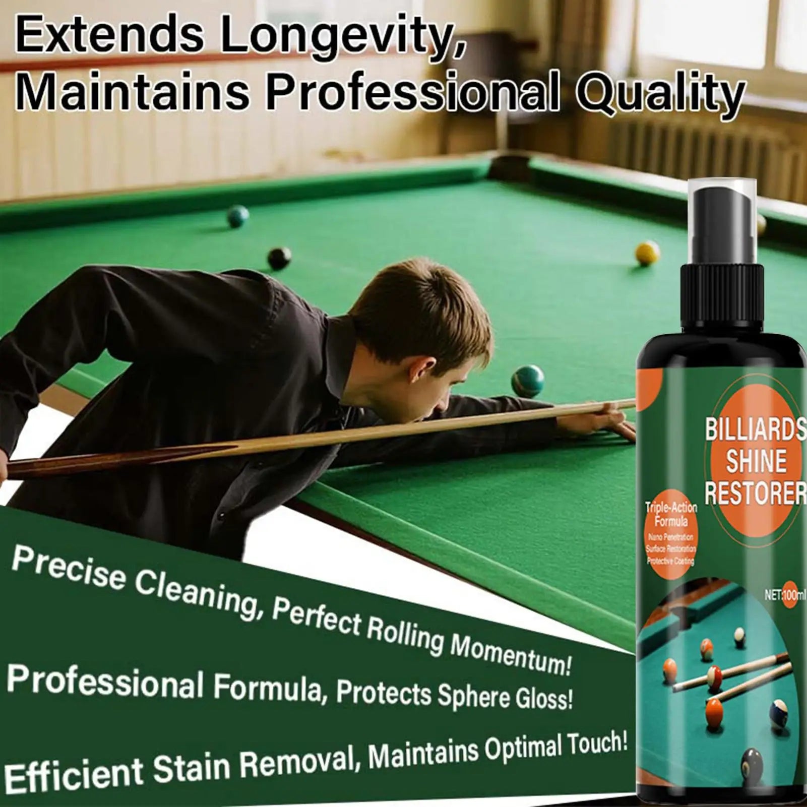 Professional Billiard Ball Cleaner Kit 100ml Scratch Renewal Spray & Microfiber Towel For Cleans, Polishes, Home & Club Use Peaceful Pleasures Health and Wellness