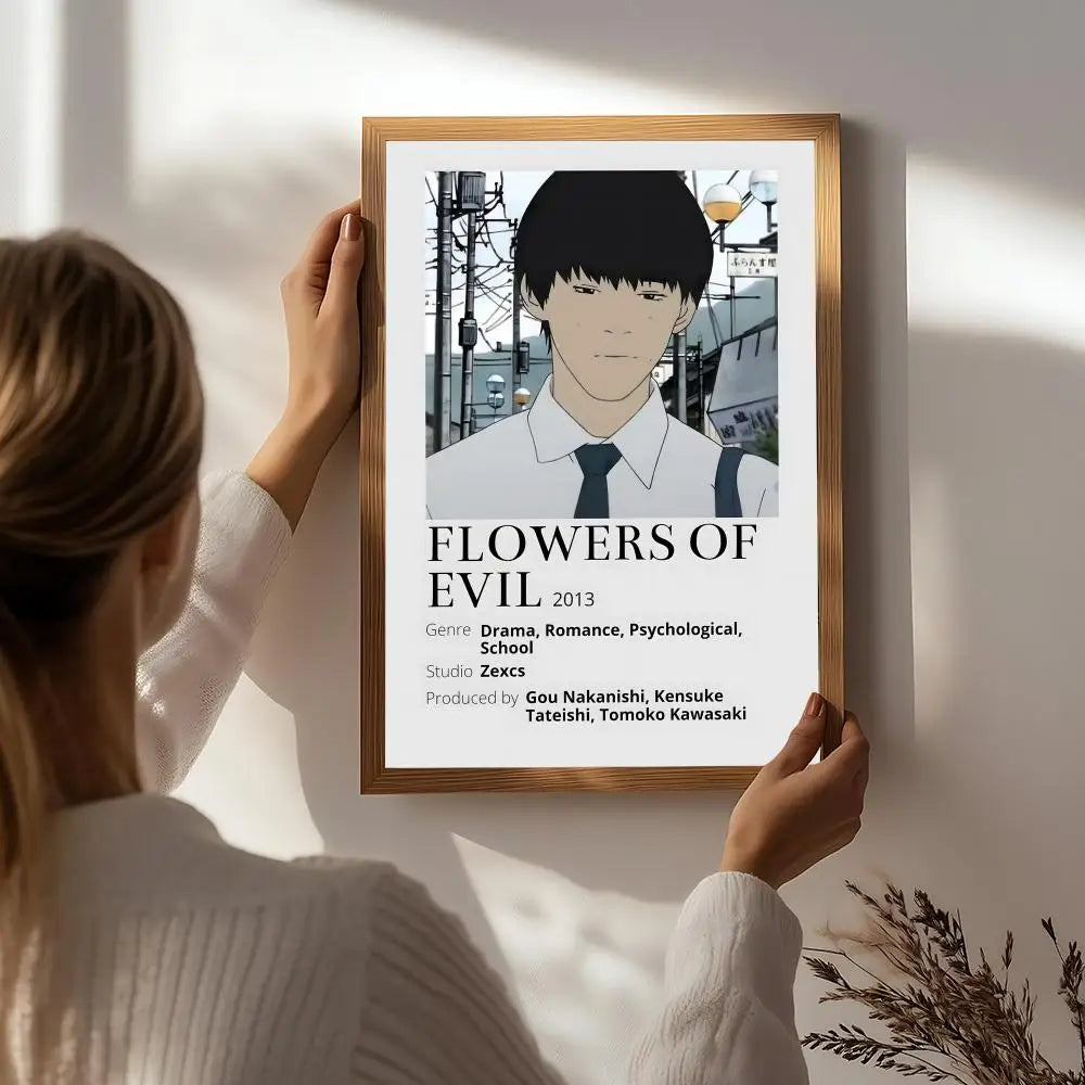 Anime T-The Flowers of Evil Poster HD Self Adhesive Waterproof Wall Art Ideal for Home Office Dorm Bedroom Great Gift Peaceful Pleasures Health and Wellness White2 15X20cmNoframe