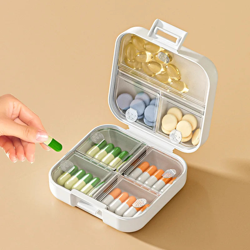 7 Grids Portable Mini Pill Box Double Sealed Medicine Storage Case Week Long Day Divided Lockable Drug Organizer Weekly Pill Box Peaceful Pleasures Health and Wellness